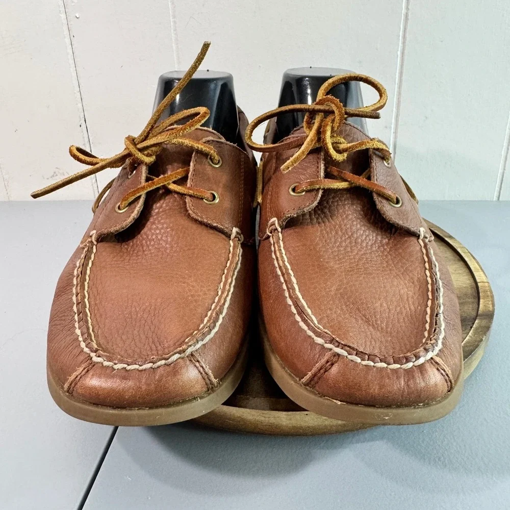 Rockport Mens Brown Leather Genuine Handsewn Boat Shoes Size 9 M Casual Travel